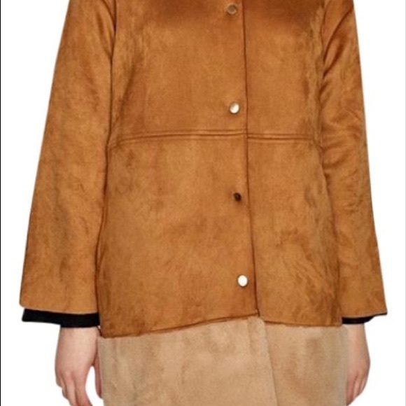 ZARA FAUX SUEDE LIGHTWEIGHT COAT with FUR TRIM - Picture 2 of 5